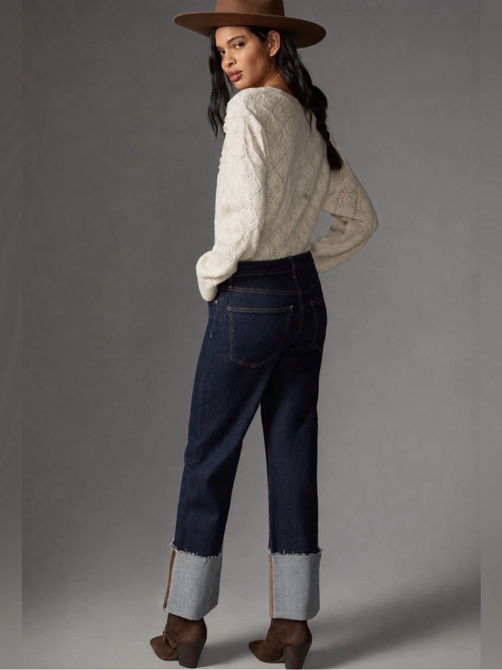 Anthropologie Pilcro Scotty Cuffed Deep Indigo Blue Boyfriend Jeans